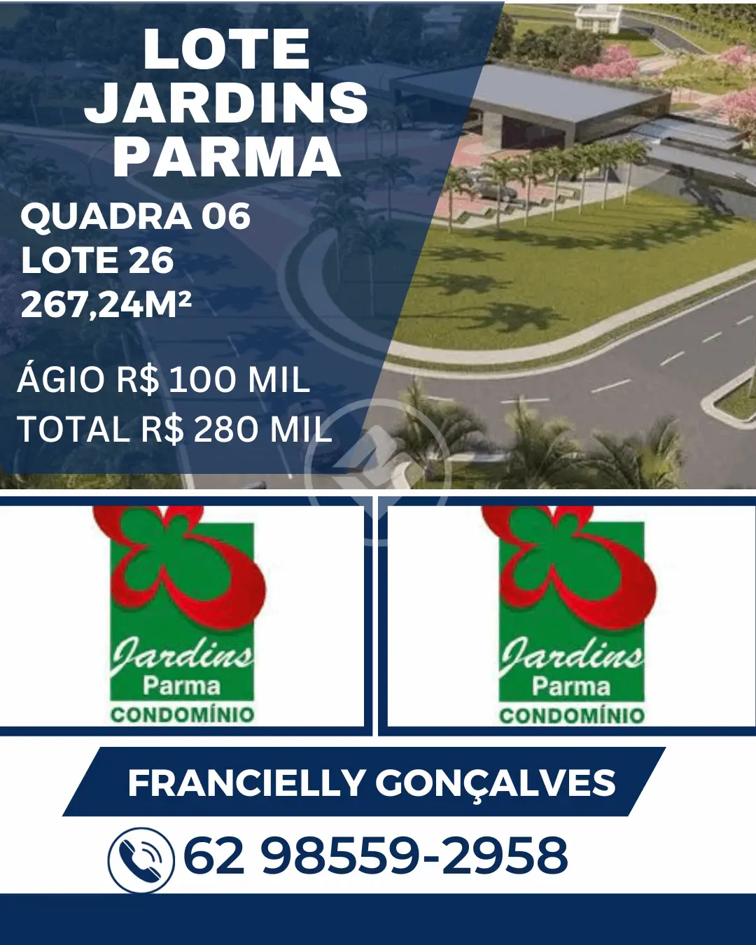 Lote Condomínio Jardins Parma, liberado para construir