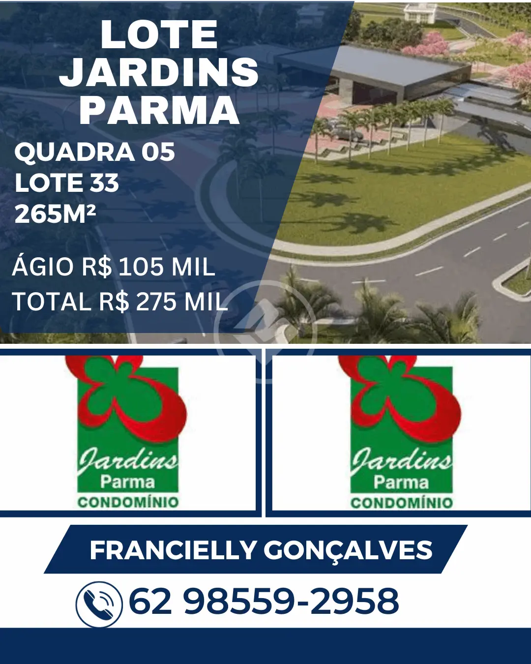 Lote no Condomínio Jardins Parma, liberado para construir